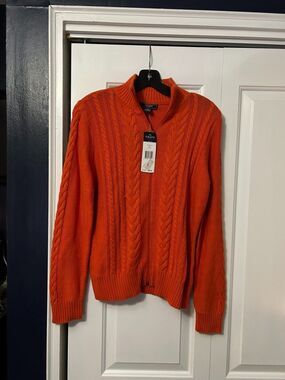 Chaps Denim Orange Cable-Knit Quarter-Zip Sweater - Women's Small S **NWT**